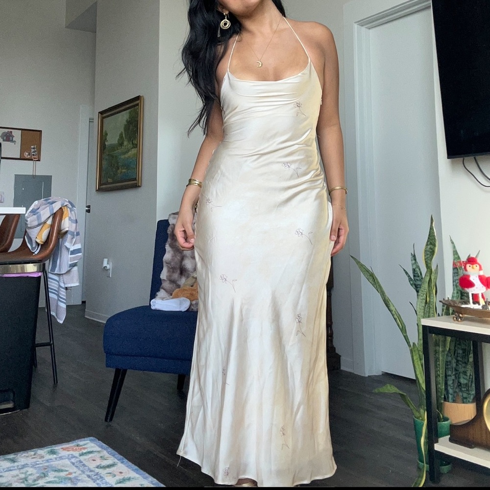 Zara Cream Backless Slip Dress